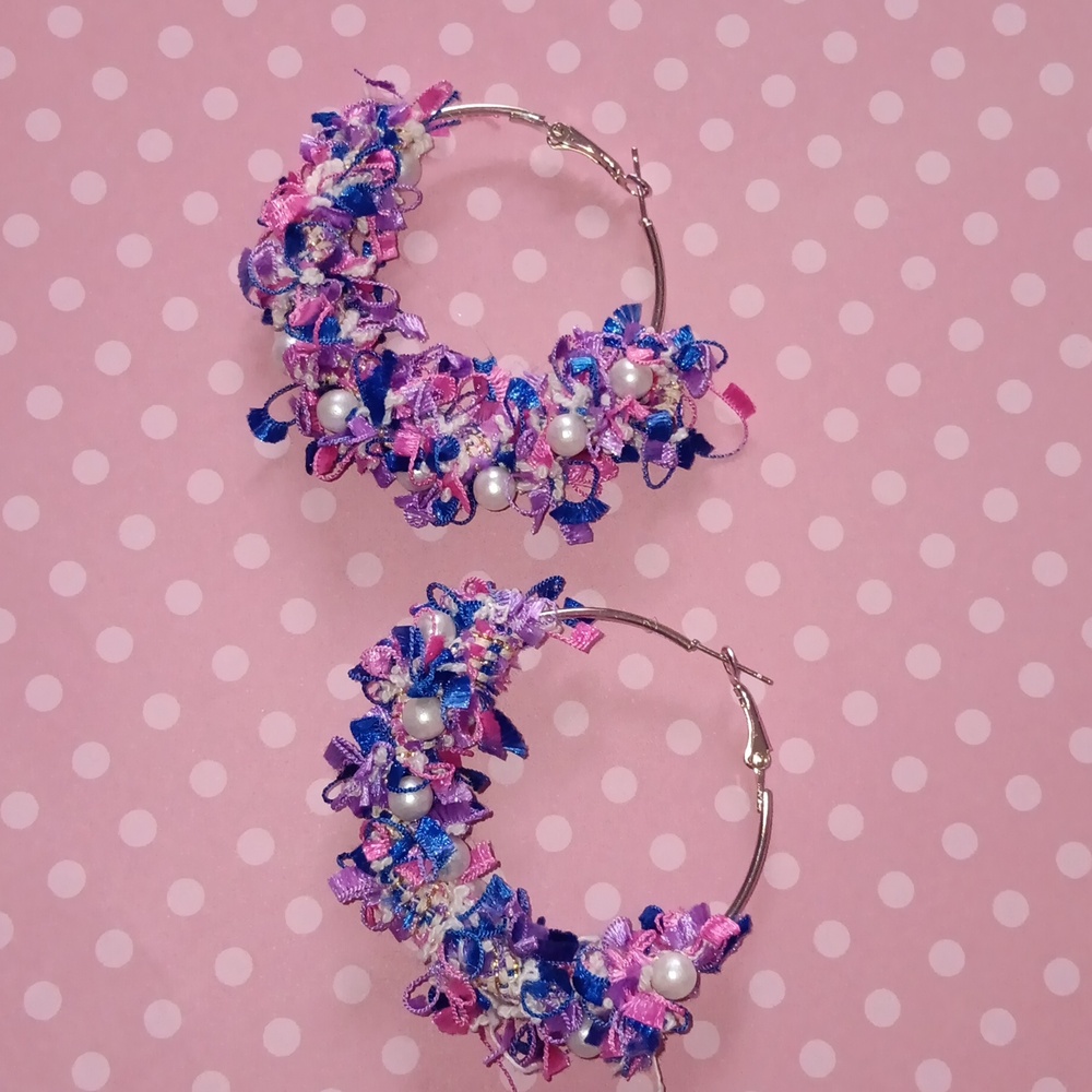 💜HP! Shabby Chic Fabric Hoop Earrings New!